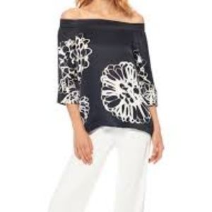 Ecru Off the Shoulder Silk Charmeuse Top